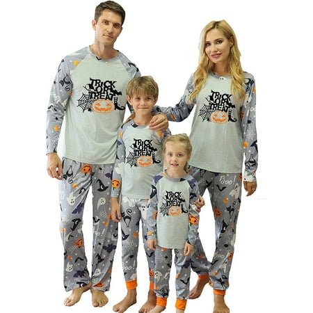 

Family Matching Pajamas Sets Halloween Pumpkin Printed Top Pants Sleepwear Nightwear for Adults Holiday PJS Set