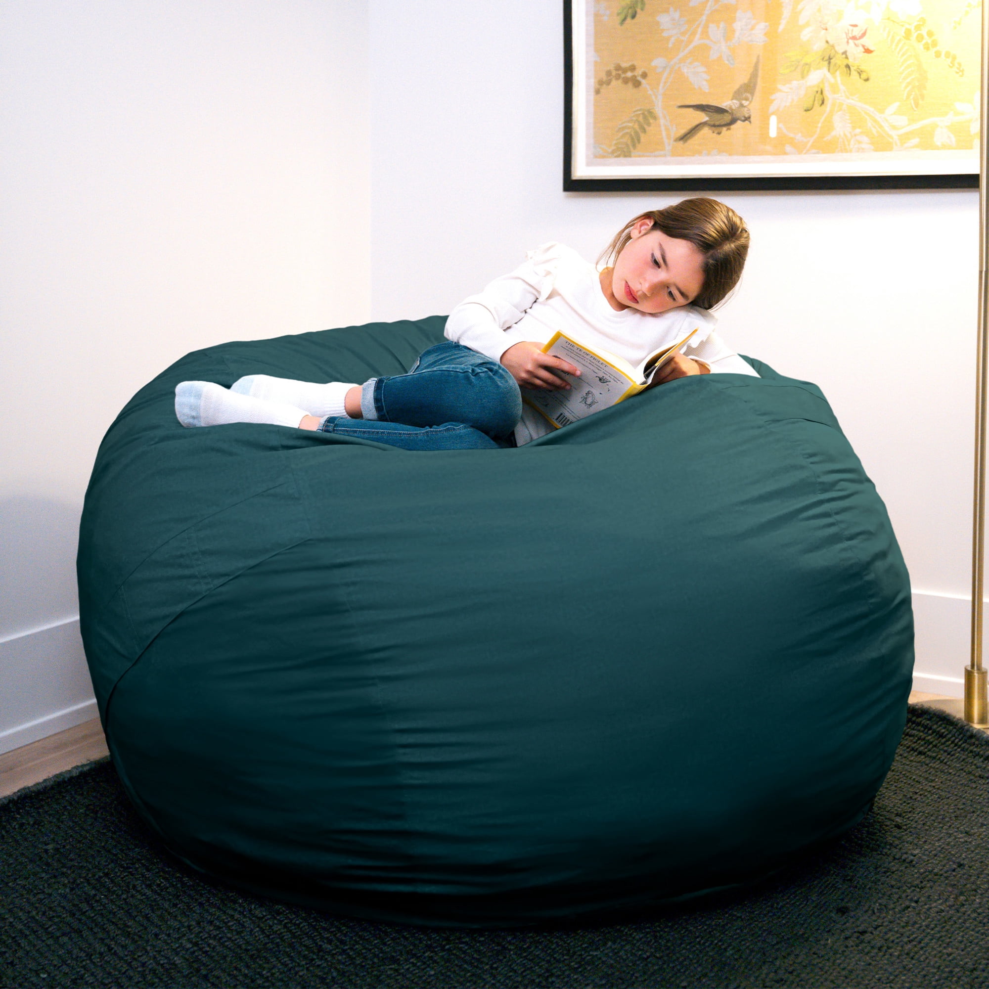 Big Joe Fuf 5Ft Oversized Foam Bean Bag Chair for Kids, Teens, Adults, Deep Sea Velveteen, Durable Woven Polyester, 5 foot Large Reading and Gaming Seat