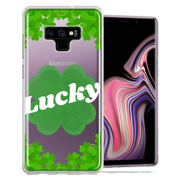 MUNDAZE for Samsung Galaxy Note 9 Lucky St Patrick's Day Shamrock Green Clovers Double Layer Phone Case Cover