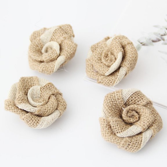 LOLIPPYY 24pcs in 1 Set Jute Flower Burlap Floral Ornaments Vintage Handmade Linen Materials Rustic Party Favor Christmas Decoration Wedding Craft
