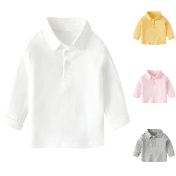 uvwlwu Toddler Boys Girls Long Sleeve Polo Shirt Three Button Placket Soft Fabric Fall Back to School Daily Casual Kids Tops School Uniform,12-18 Months