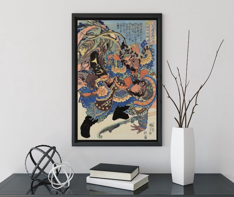 Japanese Print Ukiyo-e Samurai Warriors Fighting Poster, Traditional Japanese Battle Art, Vintage Samurai Wall Decor - 16x24 UNFRAMED