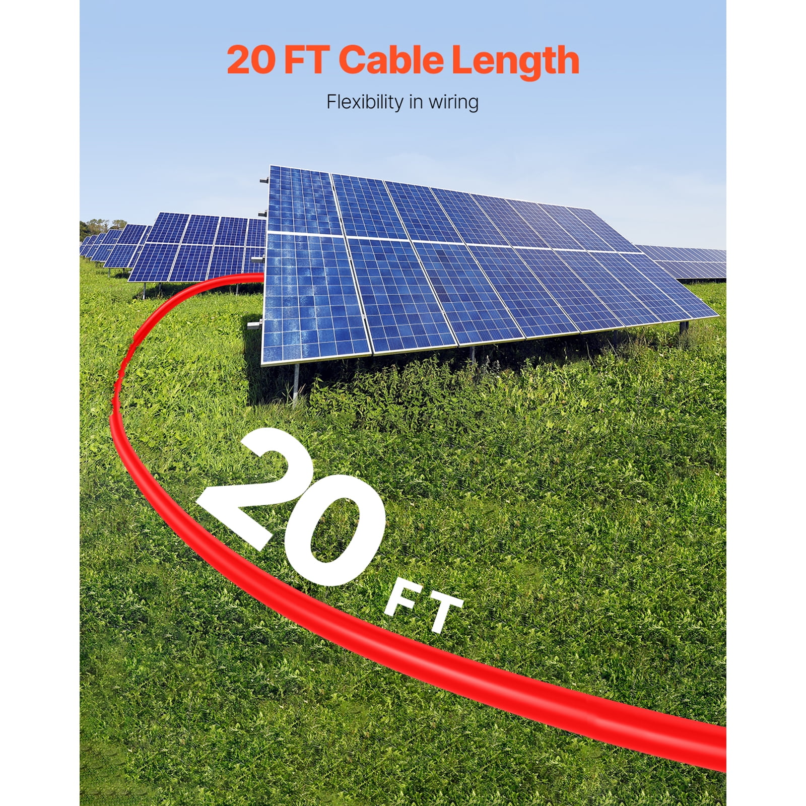 KFFKFF 20FT Solar Panel Extension Cord, 10AWG Solar Cord with Waterproof Male & Female Connectors, 6mm² PV Wire for Residential, Marine and RV Solar Modules, 20FT Black + 20FT Red (Pair)