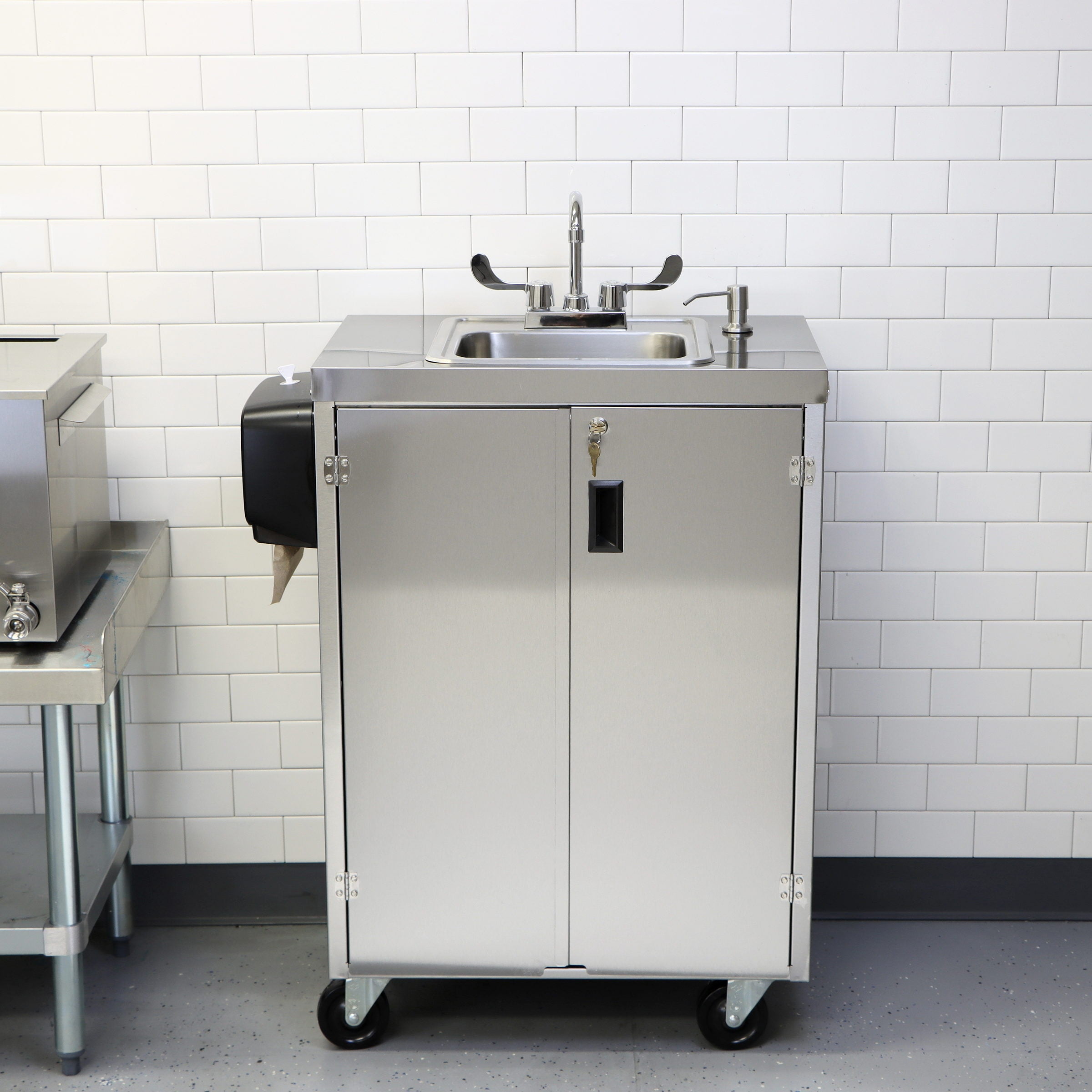 Electric Portable Sink, with Hot Water Heater and Pump - Movable Steel Hand Washing Sink