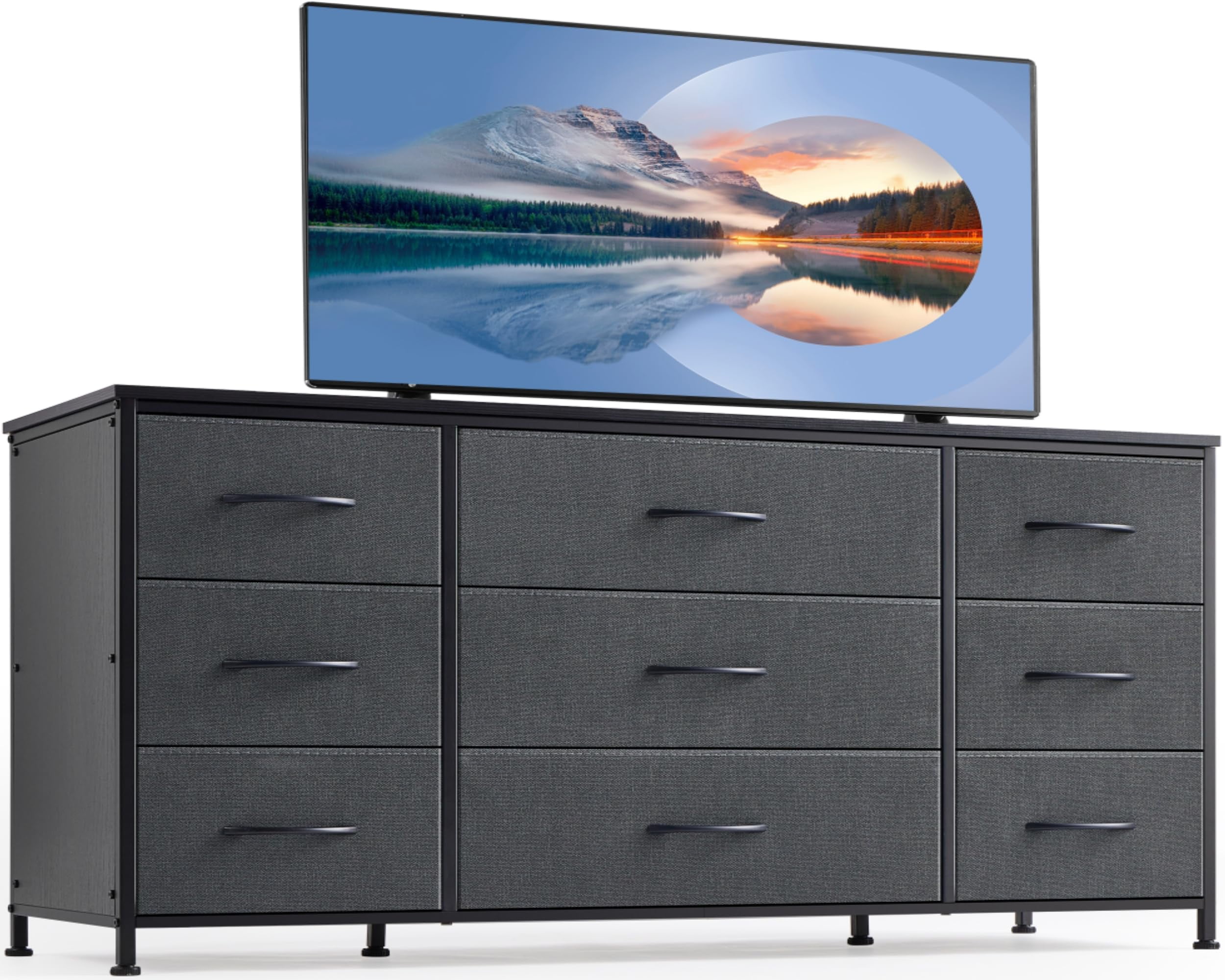 EnHomee 9Drawer Grey Dresser & TV Stand, Large Storage Unit for Bedroom/Living Room  (图3)