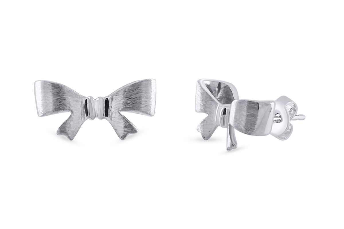 Fashion Cute Tiny Bow Stud Earrings In White Gold Over Sterling Silver For Women&amp;#39;s