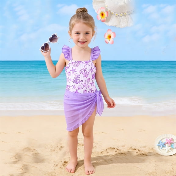 Girl Swimsuit Coverup Shorts Ruffle Hem Color Block Little Girls' Swimwear Quick-Drying Summer Boyshort Bathing Suit Beach Skirt Swimwear 5-16 Years