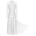 thumbnail image 4 of iiniim Women Lyrical Dance Rhinestones Long Sleeve Mesh Tulle Flowy Maxi Long Dress Contemporary Dancewear White XL, 4 of 7