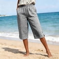 thumbnail image 5 of Women's Cotton Linen Capri Pants with Pockets Mid Elastic Waist Casual Soft Checkered Drawstring Lounge Summer Beach Travel Outdoor Cropped Pants for Women Capris | UKHCCC,Black L, 5 of 9