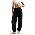 thumbnail image 2 of LEKWK Wide Leg Pants for Women High Waisted Drawstring Casual Joggers Loose Fit Solid Harem Balloon Pants with Pockets Everyday Fashion Clothing, 2 of 8