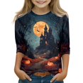 thumbnail image 2 of Grblisyd Boys Girls Halloween 3/4 Sleeve Shirt Pumpkin Ghost Graphic T-Shirt Tee Top Kid Fashion Fall Crew Neck Clothes, 2 of 6