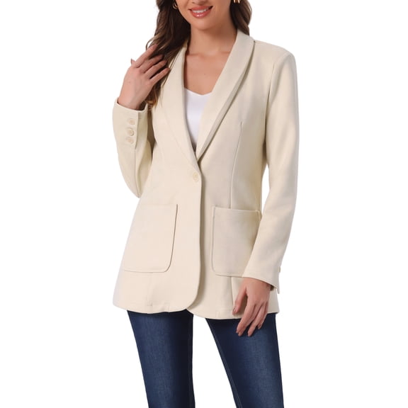 INSPIRE CHIC Women's Blazer Lapel Collar One Button Faux Suede Dressy Suit Jacket Beige XS