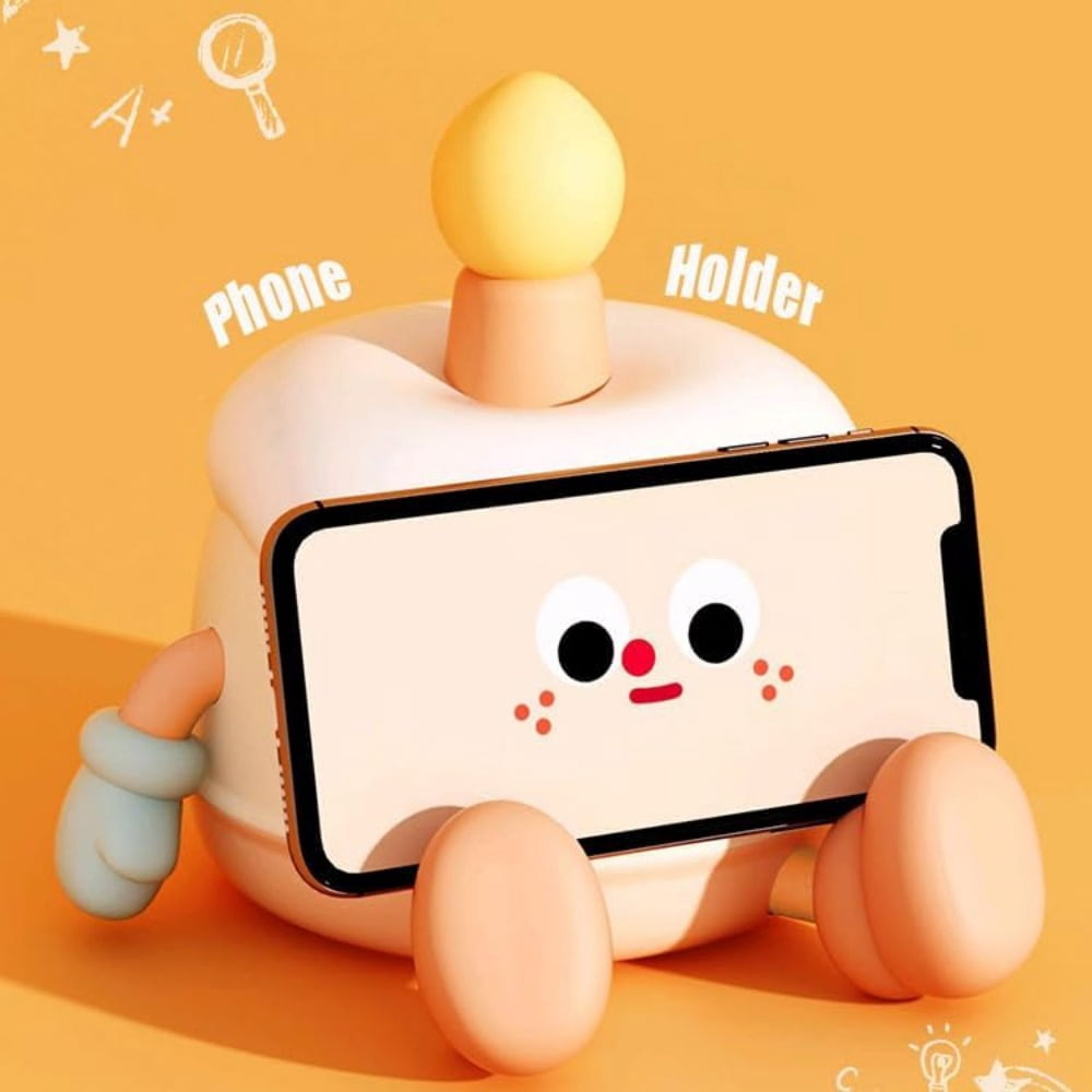 Night Light for Kids, Cute Happy Birthday Cake Night Lights with Music, Rechargeable Timer Silicone Nursery Lamp, 3 Levels Light & Phone Holder, Baby Night Light for Christmas Festival Gift (Orange)
