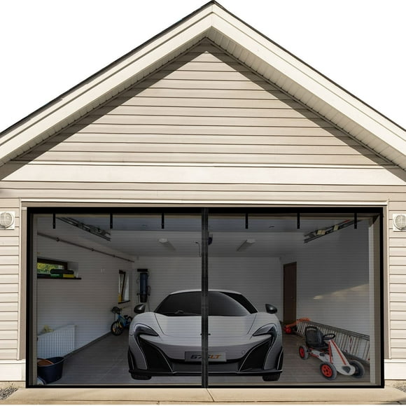 Garage Door Screen for 2 Car, Heavy Duty Garage Screen Mesh with Magnets, Retractable Hands, Magnetic Double Car Garage Screen, Hands Free Mesh Partition Keeps Bugs Out, Pet and Kid Friendly