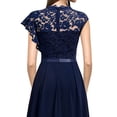 thumbnail image 5 of Vestido de noche para mujer, largo, elegante, de encaje, para cóctel, liso, largo, cuello redondo, manga media, vestido de novia con cremallera, vestido de novia, vestido de dama de honor, 5 of 5