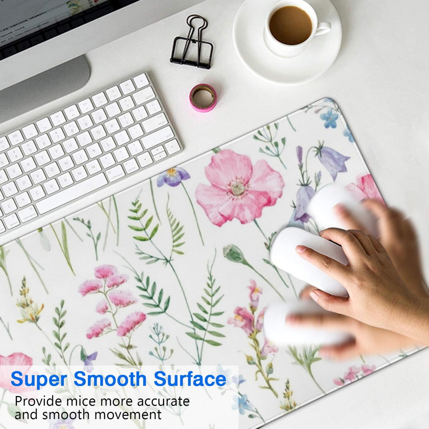 Long Mouse Pads for Desk,Pioneer Flower Floral Print Pattern Desk Mats on Top Of Desks, Desk Mouse Pad Extra Large with 3mm Non-Slip Base and Stitched Edge for Gaming,Office,Work,Home 31.5"x11.8"