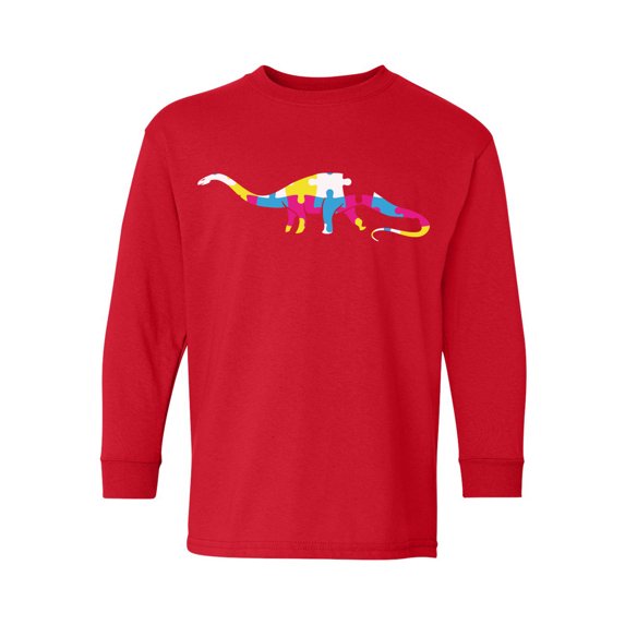 Awkward Styles Kid's Autism Youth Long Sleeve T-shirt for Girls Dinosaur Puzzle Crewneck Tee for Boys