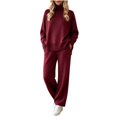 thumbnail image 3 of Atkumj Knit Sets Two Piece Women Stylish Ribbed Mock Neck Long Sleeve and Wide Leg Pants Suits 2 Piece Set Casual Loose Solid Color Two Piece Sets for Women Fall S, 3 of 8