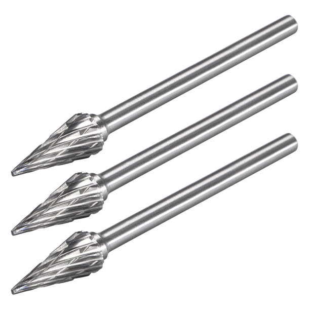 Fresas de carburo de doble corte, fresas rotativas en forma de cono puntiagudo tipo M con vástago de 1/8" y cabeza de 1/4", 3 piezas