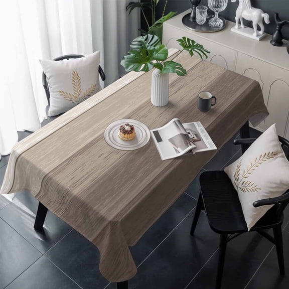 Brown Beige Ombre Table Cloth Waterproof Tablecloths, Farmhouse Vintage Wooden Striped Tablecloth Dining Table Cover for Kitchen Party Tabletop Outdoor, Rectangle Tablecloth 60x120 Inch