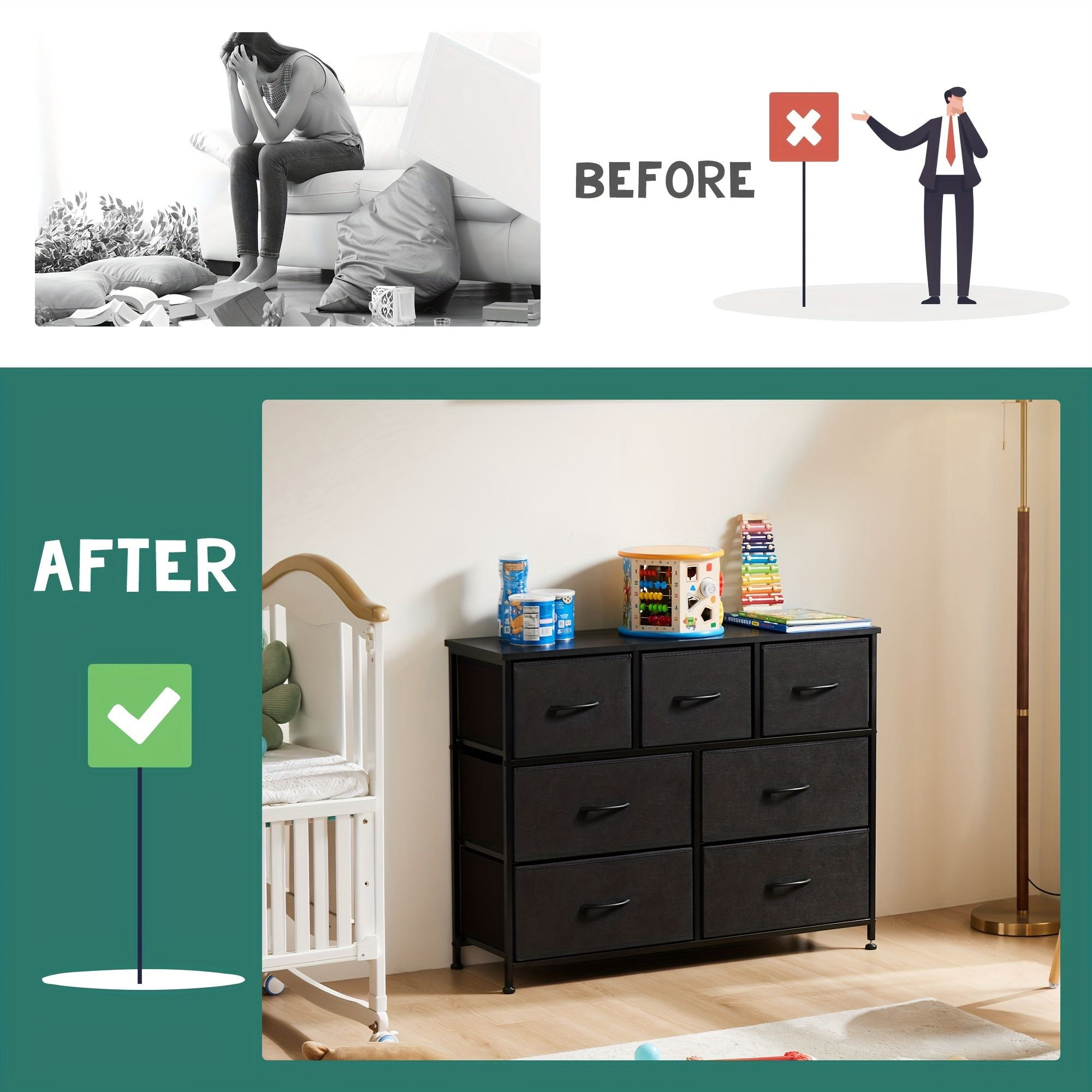 Dresser for Bedroom, 7 Storage Spaces, Assembled Wardrobe Lockers, Bedroom Furniture Lockers