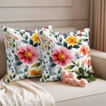 thumbnail image 2 of Spring Flower Pillow Covers 2 Pack Country Retro Watercolor Red Yellow Floral Green Leaf Pillowcase Waterproof Outdoor Throw Pillow Cover for Patio Garden Square Cushion 26”x26”, 2 of 9