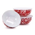 thumbnail image 2 of Red Swirl Pattern Set of 3 - Mixing Bowls Golden Rabbit Enamelware, 2 of 4