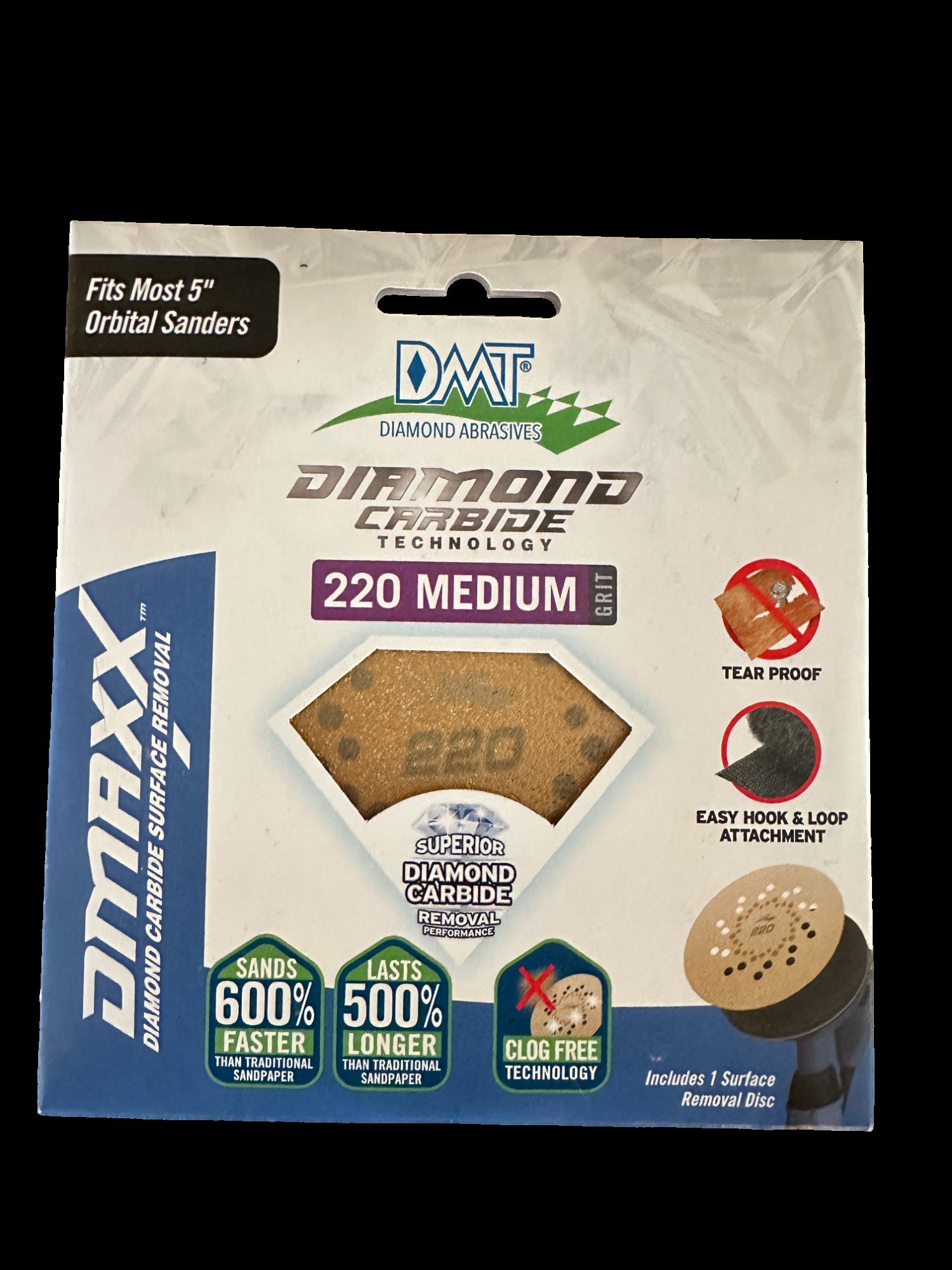 DMAXX 220 Grit Round Diamond and Steel Sandpaper Alternative – Professional Heavy Duty Surface Removal Pad – 6x Faster – lasts 5x Longer – Clog free – Fits 5” Standard Orbital Sanders