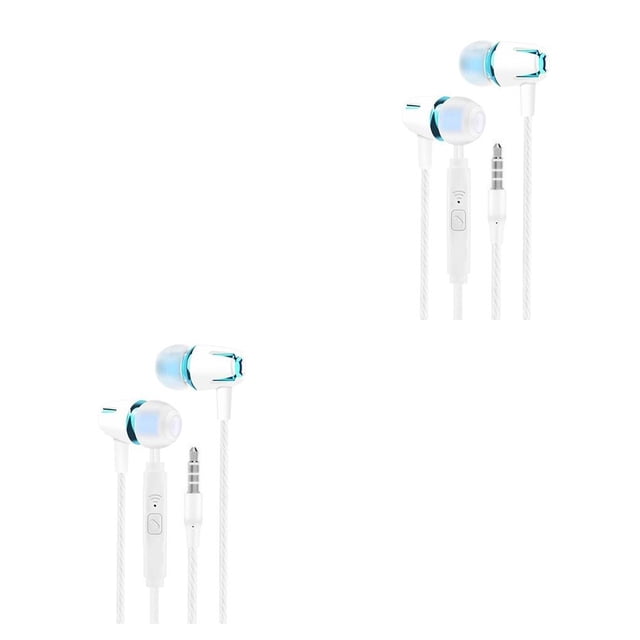 Bearachild Auricular con cable para computadora portátil Correr portátil Viajar en la oreja Control de línea Auriculares 3.5 mm Auriculares de Azul 2Conjunto