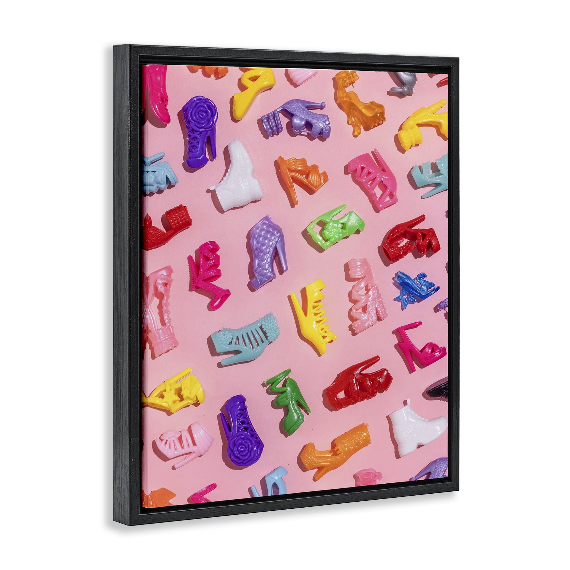 Stupell Industries Tiny Colorful Doll Shoes Black Framed Floater Canvas Wall Art, design by LISH Creative