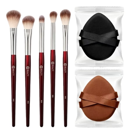 Pozyie BK Beauty Brush - Essential Brush Set (5PC) Professional Makeup Brush the powder puffer is included for mixing applying and defining the advanced eyeshadow set to achieve a perfect eye look