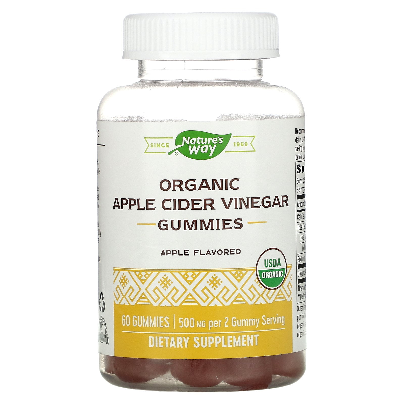 Nature's Way Organic Apple Cider Vinegar Gummies, Apple, 250 mg, 60 Gummies
