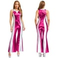 thumbnail image 6 of renvena Women 70s Outfits Shiny Disco Prom Jumpsuit Music Festival Raves Party Hippie Costume Flared Long Pants Rompers Hot Pink L, 6 of 7