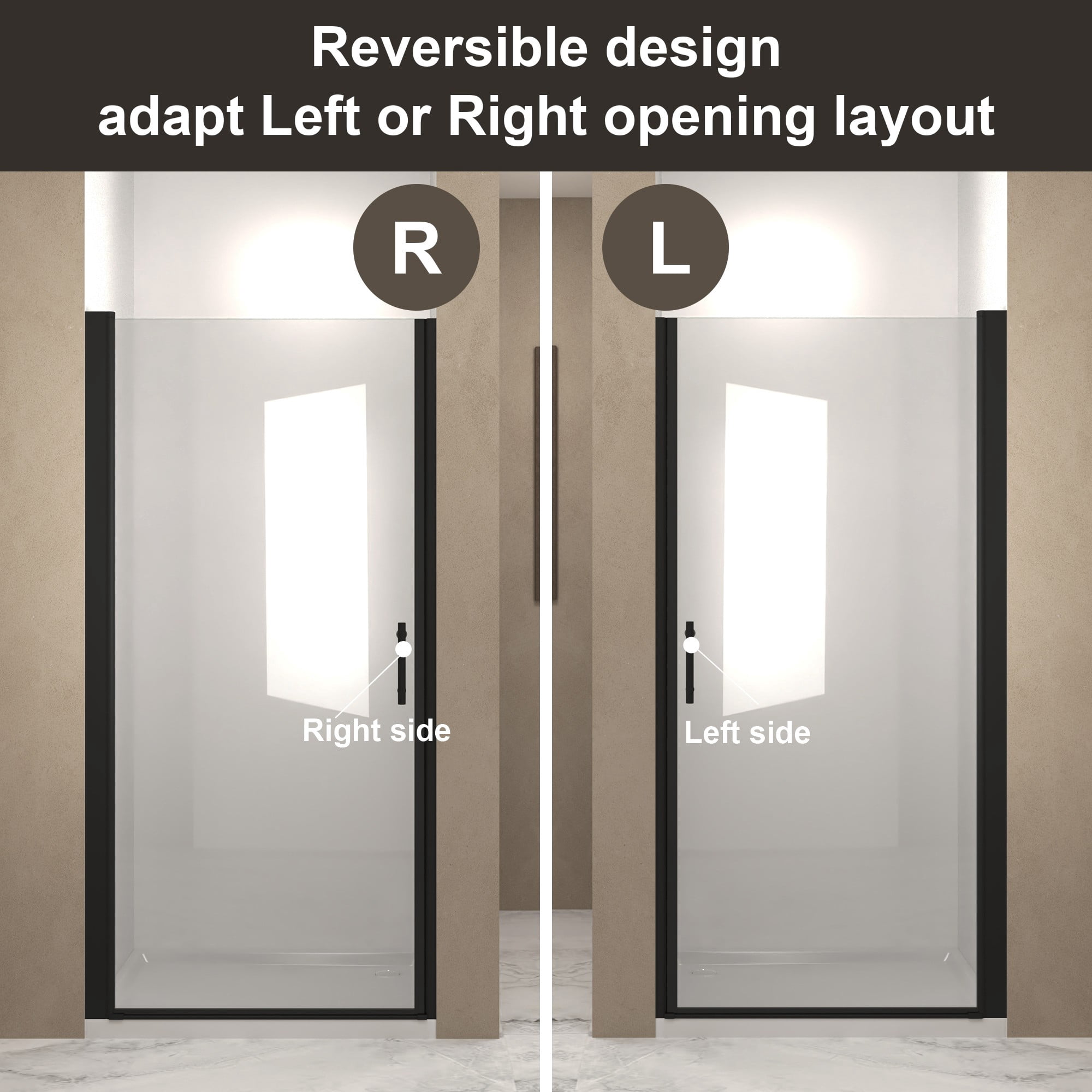 28"W x 72" Pivot Shower Door,Half Frame Shower Door,1/4" Transparent Glass,Matte Black Aluminum Frame