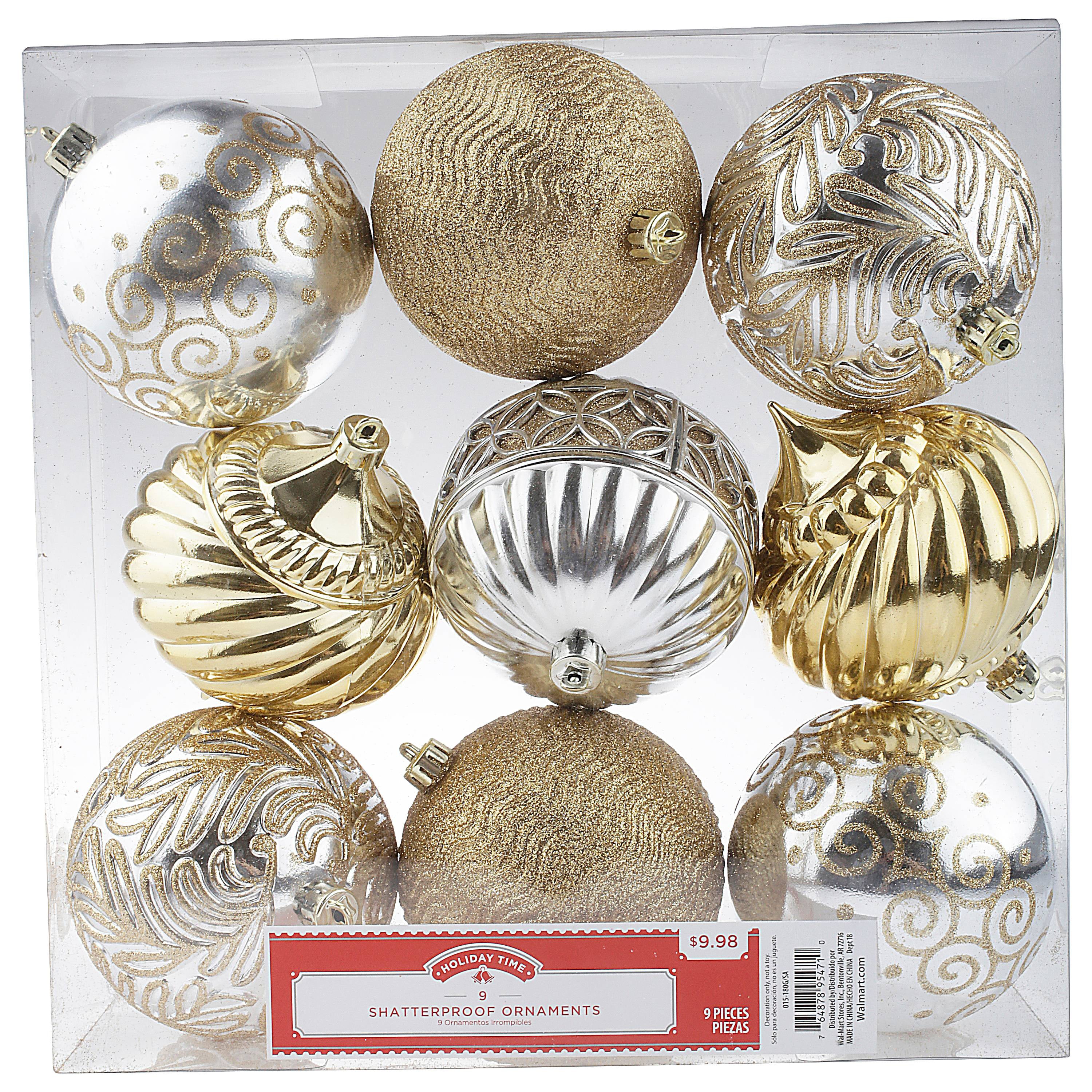 9 Piece Gold and Silver Shatterproof Ornament Set