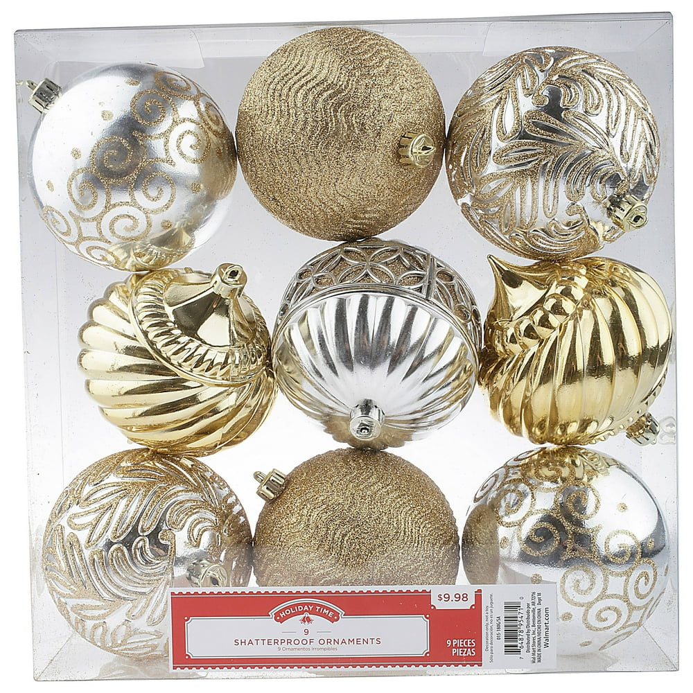 9 Piece Gold and Silver Shatterproof Ornament Set