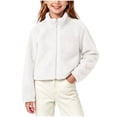 thumbnail image 2 of BXJX Girls Fleece Jackets, Zip‑Up Stand Collar Casual Warm Cropped Outerwear White Size 5-6 T, 2 of 7
