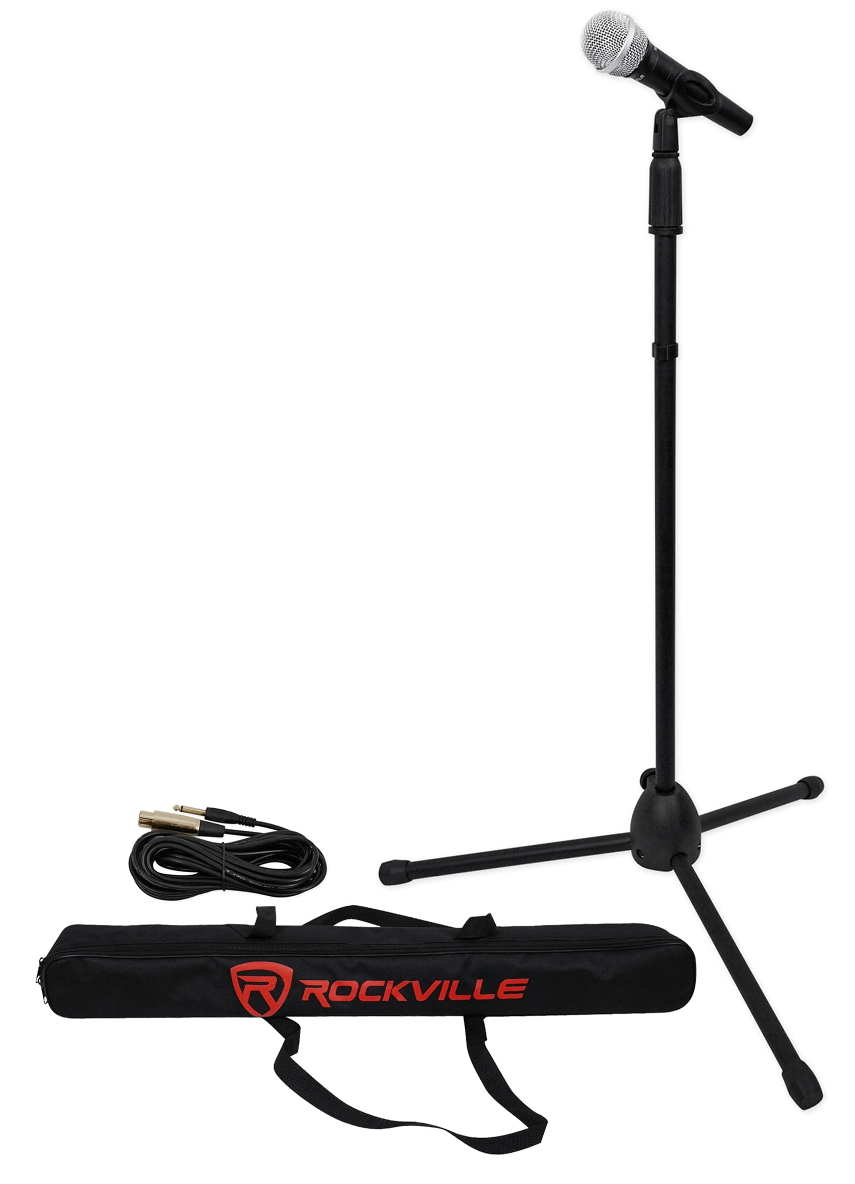 (2) Rockville Pro MIc Kit 1 Metal Microphones + Mic Stands + Carry Bags + Cables