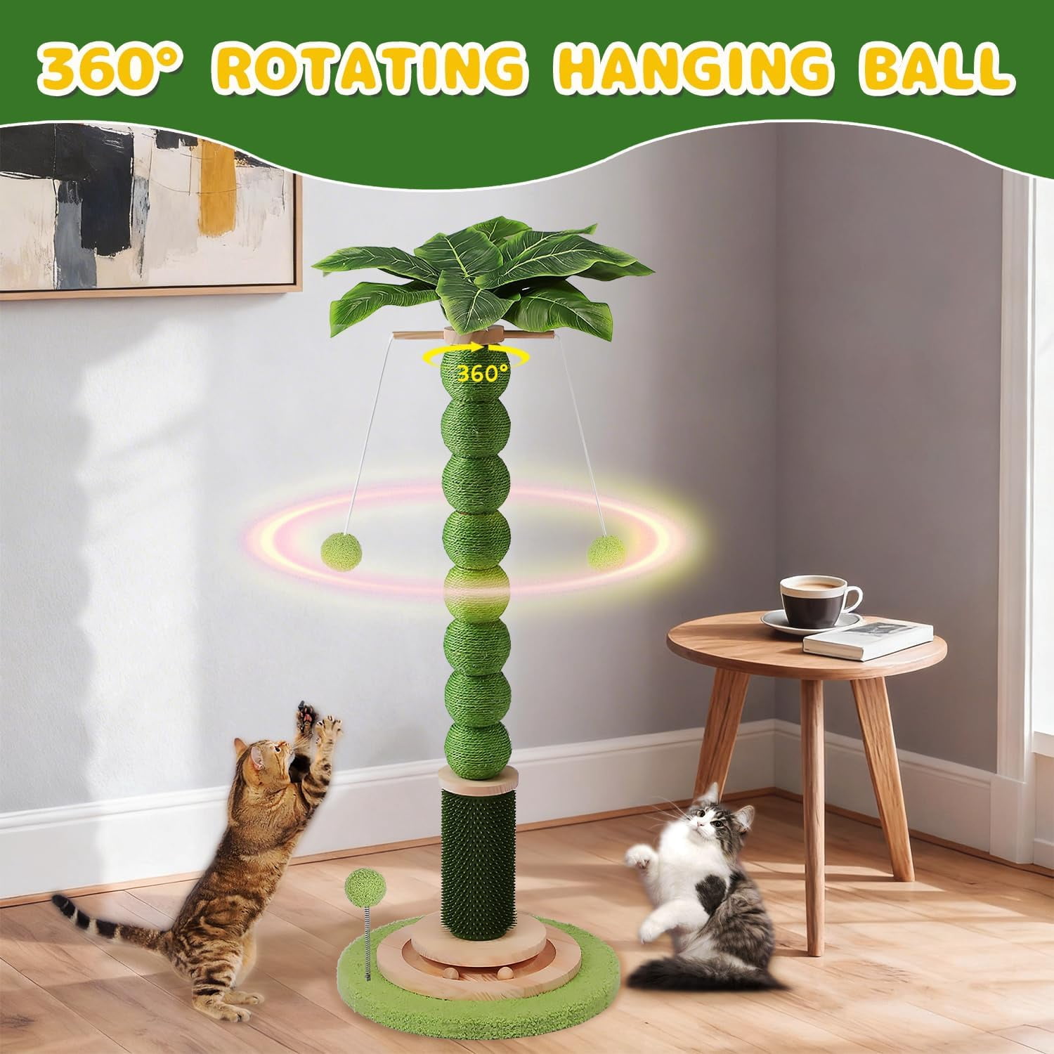 41 Inch Tall  Scratching Post with Rotating Ball and Wood Toy for Indoor Cats