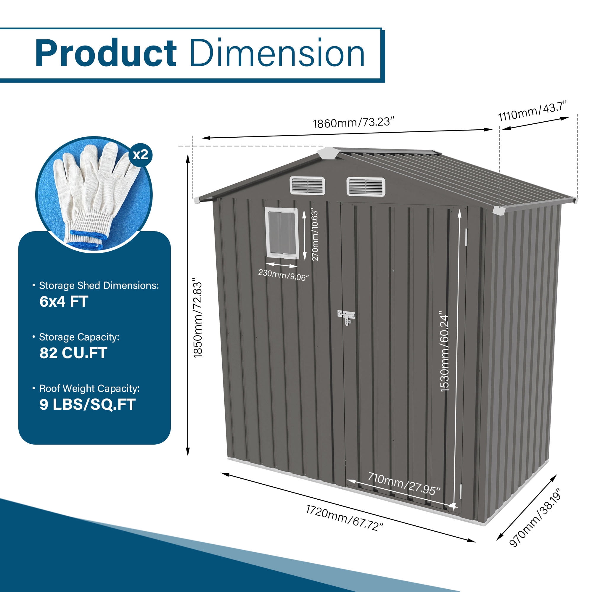 6X4 FT Weatherproof Metal Outdoor Storage Shed, Compact Tool Shed for Garden and Backyard, Lockable Door for Sundries(Base not included)