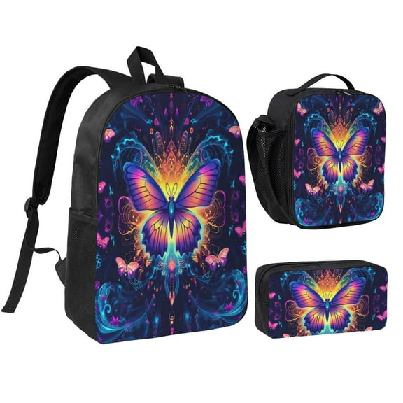 Dreamy Colored Butterfly Backpack 17 Inch Set with Lunch Bag and CaseDurableTravel Bag Combo for Work Commuting Daily Use