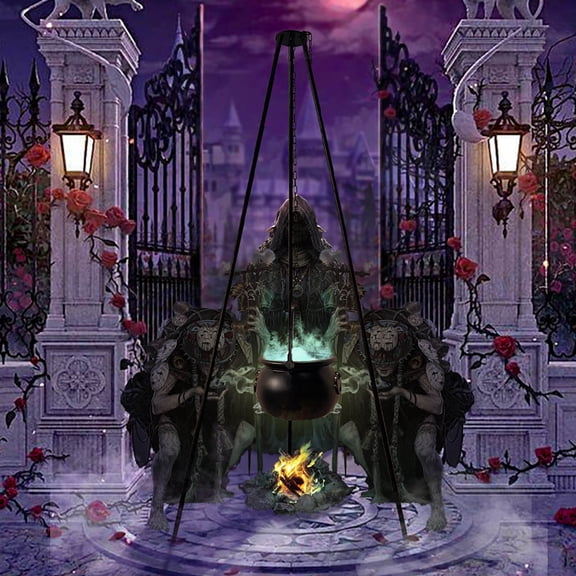 4.6ft Outdoor Halloween Decorations Cauldron on Tripod with Green LED Lights, Hocus Pocus Decor Plastic Witches Cauldron, Waterproof Candy Bowl for Halloween Party, Patio Yard Porch Decor