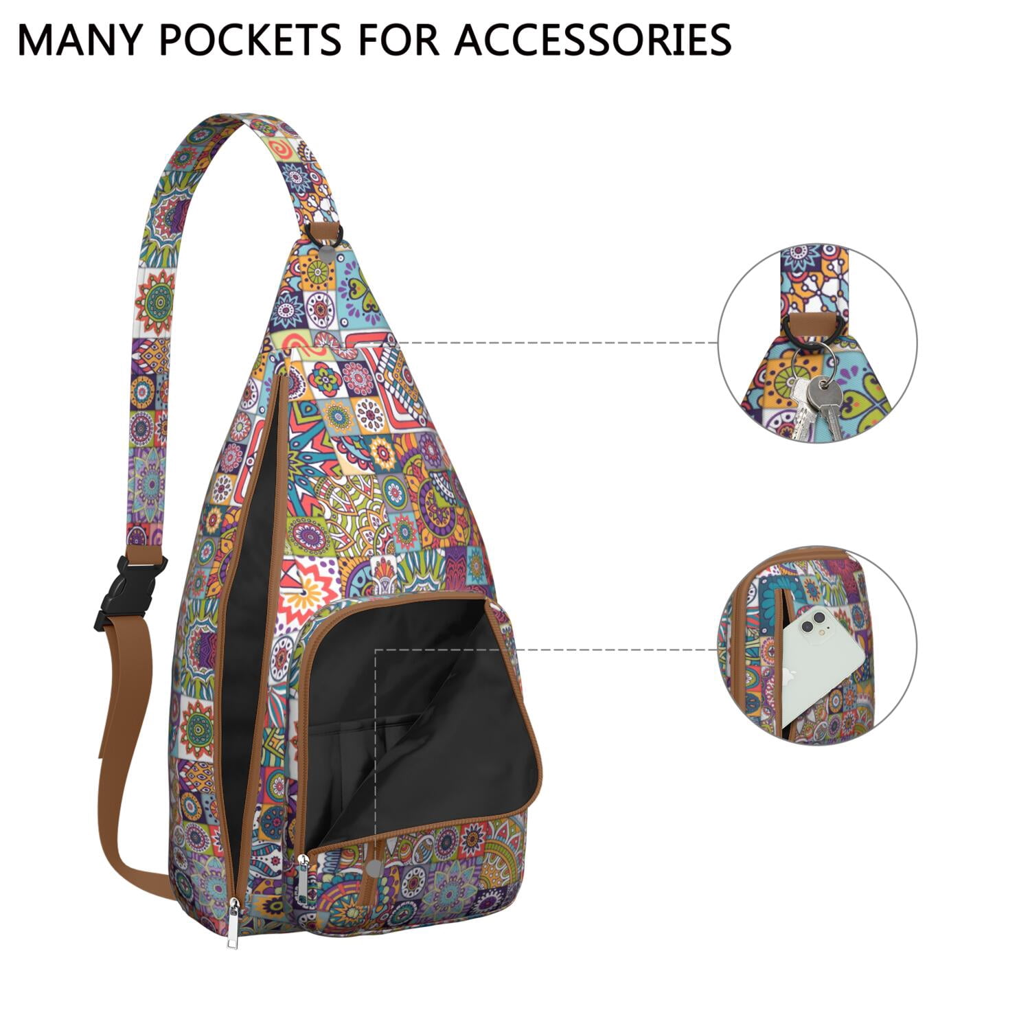 Artistic Nordic Sling Bag - Water-resistant Lightweight Crossbody Chest Pack with Bohemian Retro Patterns for Women
