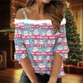 thumbnail image 2 of QATAINLAV PinkChristmas Shirts for Women Faux Fur Trim Long Sleeve Tops Funny Xmas Graphic Off The Shoulder Pullover L, 2 of 6