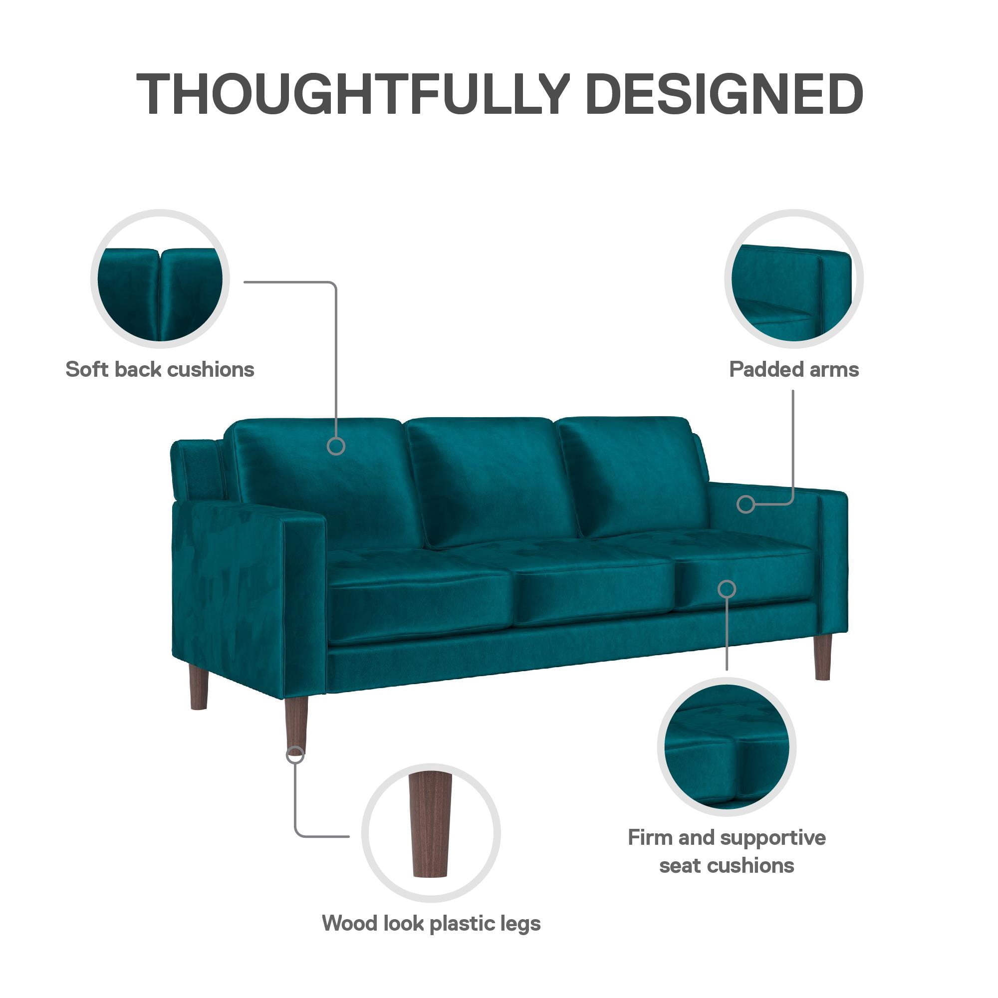 DHP Bryanna 3 Seater Sofa , Green Velvet