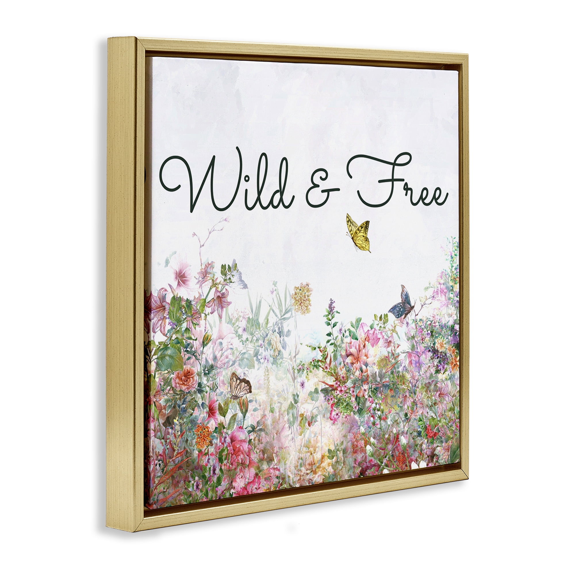 Stupell Industries Wild & Free Butterflies Landscape & Nature Painting Gold Floater Framed Canvas Art Print Wall Art, 18 x 18