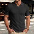 thumbnail image 6 of KLHDSF Collared Muscle Polo Shirts for Men Slim Fit V Neck Short Sleeve Ribbed Knit, Stretch, Textured, Athletic, Dress Shirt, Lightweight, Fitted Tee Black L, 6 of 7