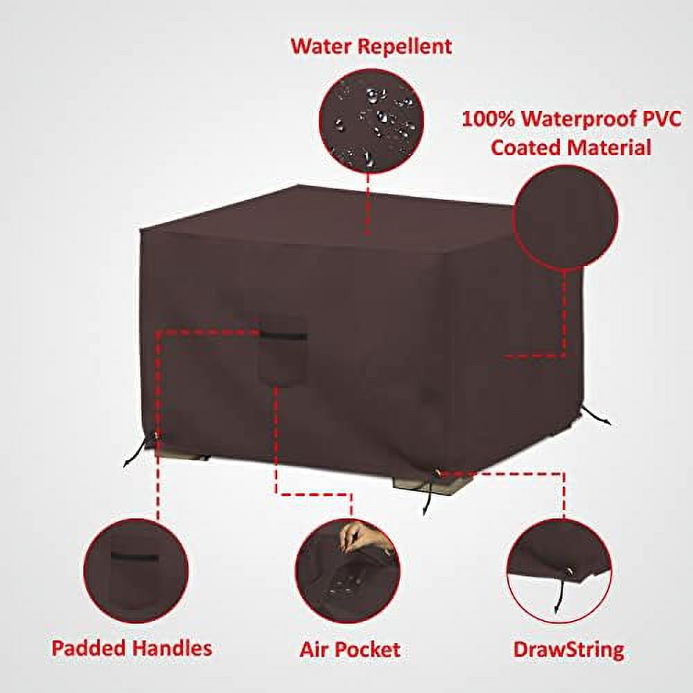 COVERS&ALL Square Ottoman Cover, Heavy Duty 18 Oz Waterproof UV & Weather Resistant Patio Garden Furniture Stool Protector Indoor Outdoor with Air Vents & Drawstrings (23" L x 23" W x 18" H, Coffee)