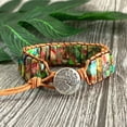 thumbnail image 4 of GRACEARA Retro Leather Boho Stone Green Sea Sediment Jasper Woven Bohemian Bracelet, 4 of 5