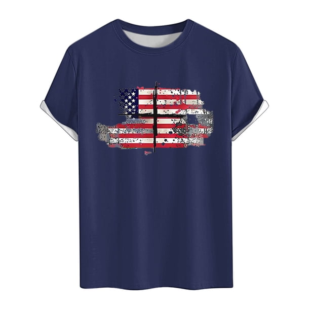 Tops para hombre, blusas y camisas de cuello redondo y manga corta para hombre Tops estampados de manga corta para el Día de la Independencia para hombre Tops/camisas de cuello redondo y manga corta p